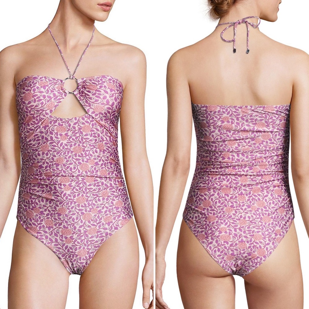 Zimmerman Purple Floral Caravan Ring Halter Neck One Piece Swimsuit - Picture 1 of 12